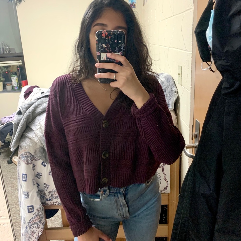 Purple Button Up Sweater Cardigan Size: M